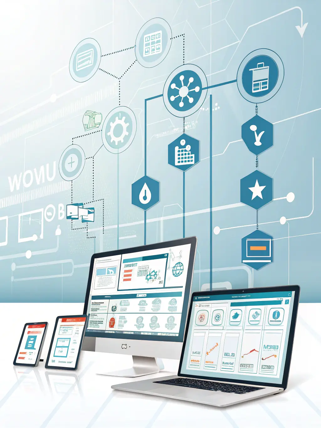 A digital interface displaying automated workflows and data analytics, representing automation system development.
