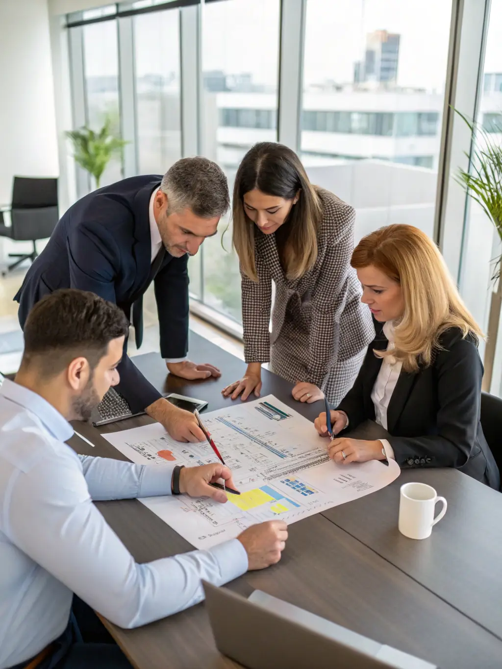 A strategic planning session with charts and graphs illustrating business growth, reflecting Every Way Possible's expertise in scaling strategies.