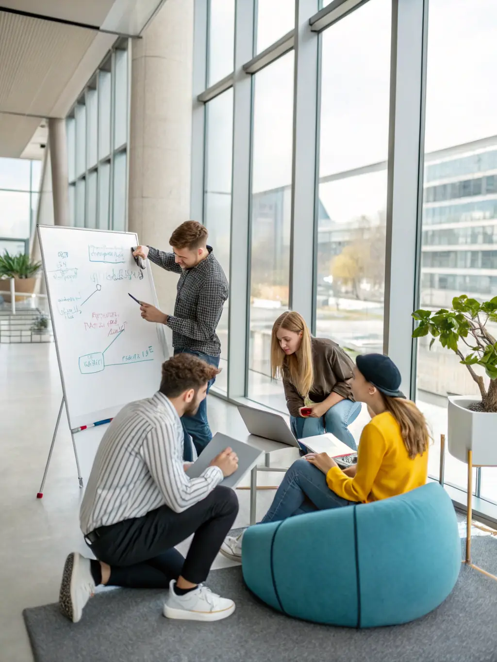 A diverse team collaborating on operational strategies in a modern office setting, symbolizing Every Way Possible's expertise in optimizing business operations.