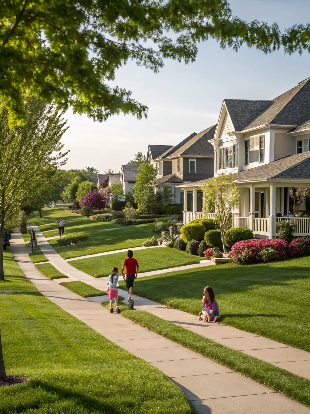 A newly constructed single-family home in a suburban neighborhood, representing a residential investment opportunity. The image should convey a sense of comfort and family-friendly living.